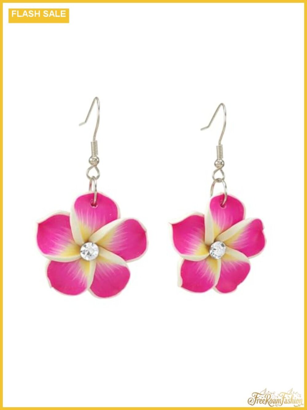 Floral Dangle Earrings with Cubic Zirconia Polymer Clay Drop Earrings